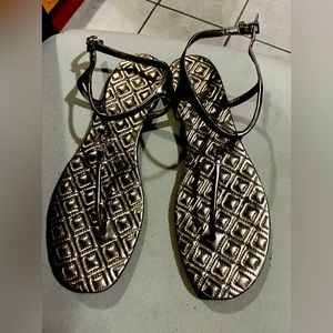 Tory Burch Leather Thong Sandals Dark silver ( bronze) size 9